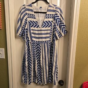Old Navy Blue and White Geometric Mini Dress